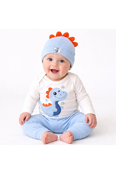 ŞEKER MAĞAZA Newborn Baby Boy 3-Piece Hospital Discharge Set 100% Cotton Dino...