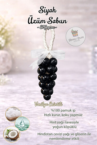 RenkliİzlerAtölyesi صابون عنب أسود مصنوع يدويًا (مع شريط)
