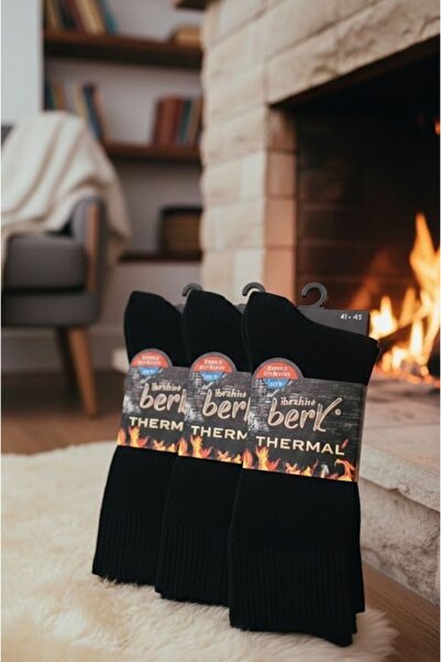 İbrahim Berk 3 чифта мъжки черни термо чорапи Дълги мъжки термо чорапи с кърп...