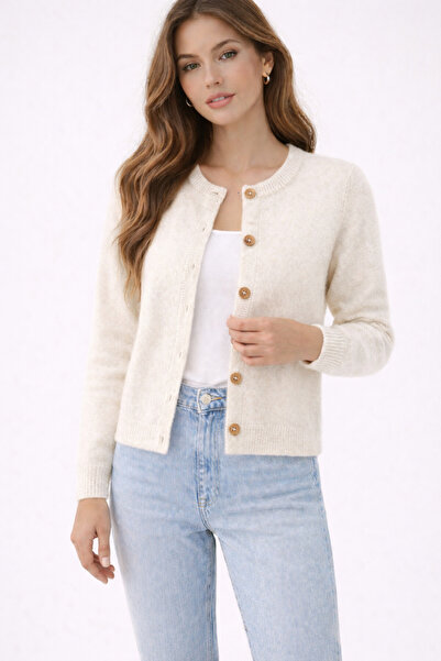 RTD&VLD Kadın Vita-264 Eray Rahat Kalıp Triko Hırka Ekru