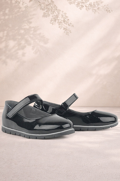 Rakerplus Dívčí baleríny z černé lakované kůže z pravé kůže