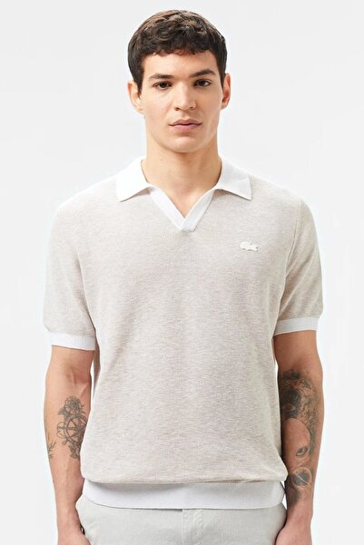 Lacoste V-Neck Polo Collar Classic Fit Cotton Linen Short Sleeve Knitwear T-S...