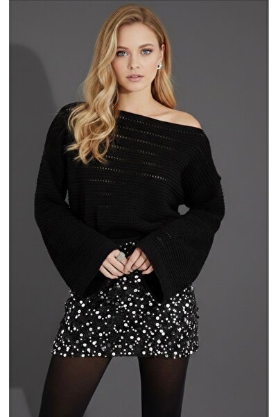 Be Best Kadın Siyah Ajurlu Triko Bluz BE328