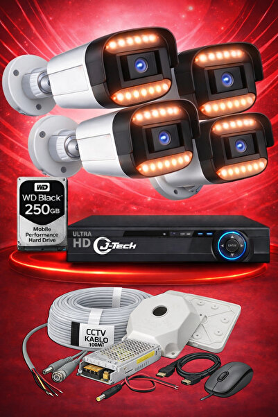 J-TECH 5MP 7070 Renkli Gece Görüşlü 4 Lü Akıllı Güvenlik Kamera Seti – Yüz ve...