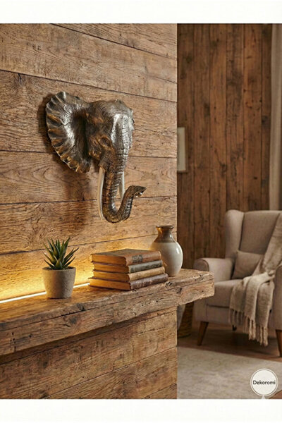 Dekoromi Dekoratif Büyük Boy Polyester Fil Duvar Süsü Heykeli (40x39cm) - Mod...