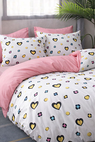 Always طقم غطاء لحاف مفرد مطاطي من الجانبين بتصميم قلب أصفر