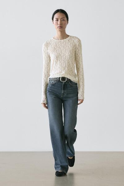 Massimo Dutti Uzun kollu ajurlu dantelli üst