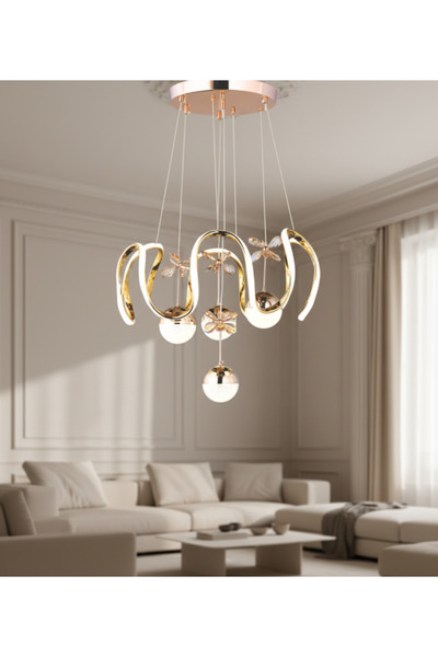 lüx aydınlatma Bade Ledli Modern Gold Avize Yatak Odası - Hol - Salon