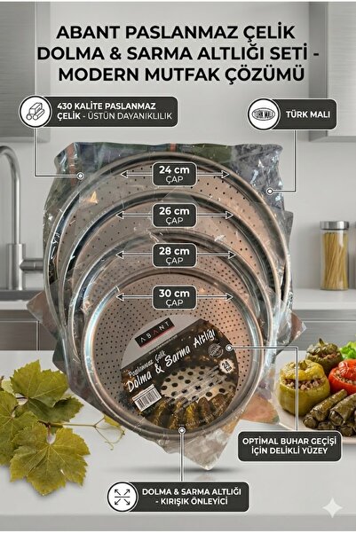 Abant Paslanmaz Çelik 4 Lü Set Pizza Tepsisi 24-28-32-36 Cm