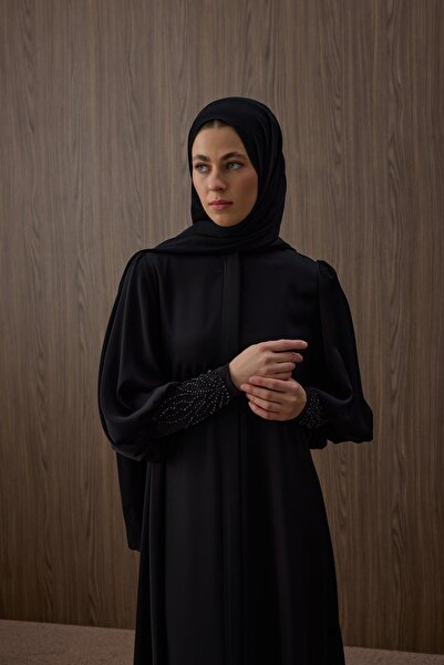 Ferraceci Taş İşlemi Siyah Karpuz Kol Ferace