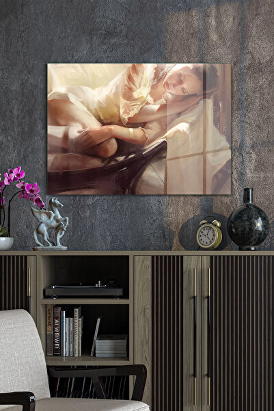 Decovetro Stakleni sto, uljana slika, ženska figura