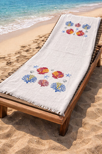 vita Müslin Peştemal Basklı %100 pamuklu Organik Plaj Havlusu Keten 3 Katlı L...