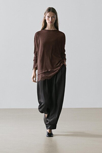 Massimo Dutti Dantel detaylı uzun kollu t-shirt