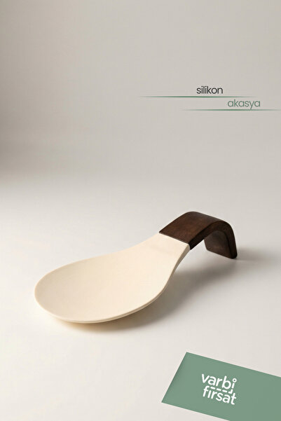 Varbifırsat Suport pentru lingură din silicon cu mâner din salcâm