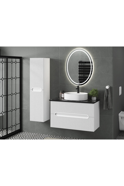 ROSEART BANYO ŞAHİKA 100CM BANYO DOLABI SETİ AYNA + SERAMİK LAVABO + ALT MODÜ...