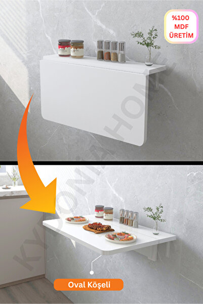 Kydonia Home 45x72 Cm Oval Köşeli Mat Beyaz Sabit Raflı Duvara Monte Kırma Ka...