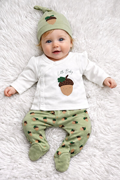 Little Baby Meşe Palamudu Desenli 5’li Yenidoğan Unisex Bebek Hastane Çıkışı Seti