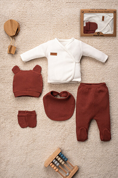 Mai Perla Waffle Kumaş Organik Pamuk Ayıcık Kulaklı Şapkalı Kutulu 5’li Hasta...