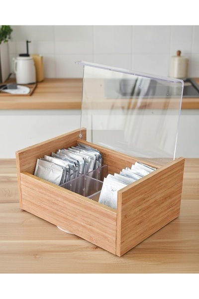 Limeks Home Wooden Bamboo 6-Compartment Tea Storage Box - Multi-Purpose Box w...