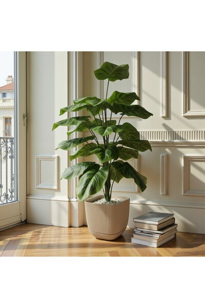 NEŞELİ ÇİÇEKLER Yapay Çiçek Difenbahya Bitkisi 24 Yaprak 80cm Plastik Saksılı...