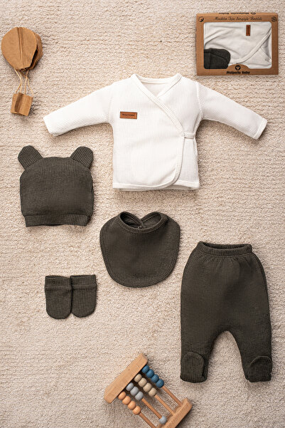 Mai Perla Waffle Kumaş Organik Pamuk Ayıcık Kulaklı Şapkalı Kutulu 5’li Hasta...