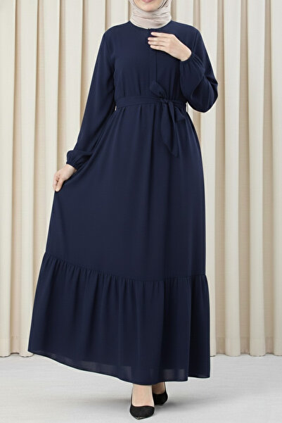 Moda Hayme Tunik Elbise Eteği Büzgülü Ferace Lacivert