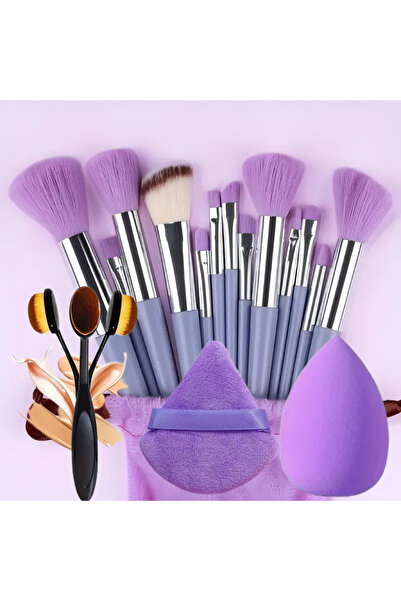 Choice مجموعة فرش مكياج بنفسجية مكونة من 13 قطعة مع إسفنجة دمج وبودرة - مجموع...