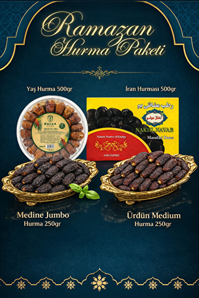 ÜLKÜ KURUYEMİŞ (4 ÇEŞİT) Hurma Paketi Toplam 1500 GR Hediyelik Medine Jumbo Ü...