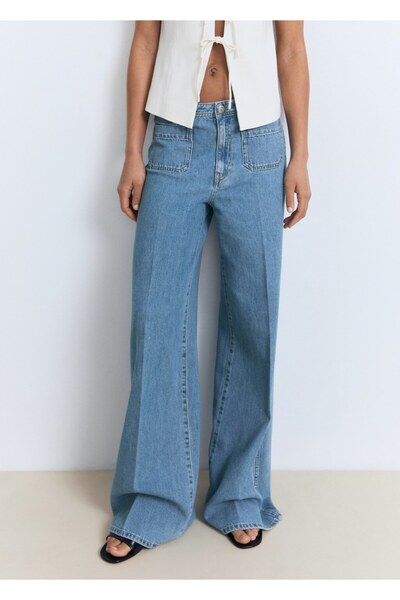 MANGO Woman Düğmeli wideleg jean