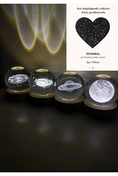 Popizones Sevgiliye Hediye Dörtlü Uzay Cam Küre Gece Lambası Hediye Paketi