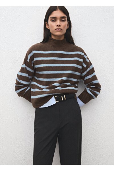 MANGO Woman Çizgili oversize yüksek yaka kazak