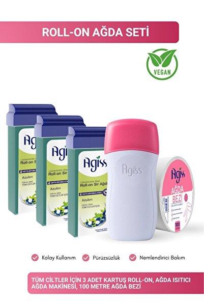 AGISS 3 Adet Kartuş Roll-on Ağda Isıtıcı Ağda Makinesi 100 Metre Ağda Bezi Tü...