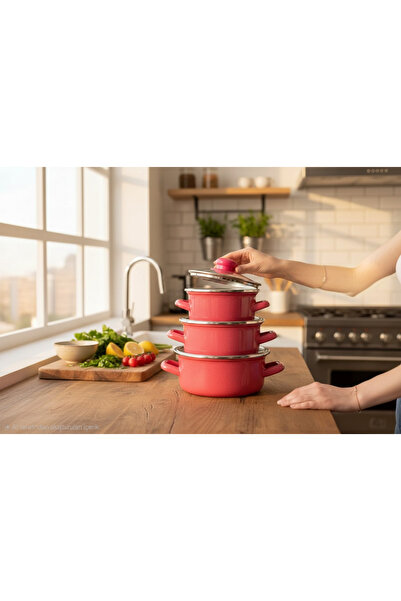 ALEV EMAYE طقم أوعية صغيرة باللون الوردي مكون من 3 قطع - 12 سم، 14 سم، 16 سم