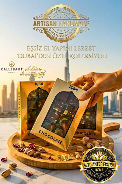 (DUBAİ KLASİK) 3'lü Paket BAUTA Çikolatası - Antep Fıstığı Ve Çıtır Kadayıf Dolgulu Sütlü Çikolata