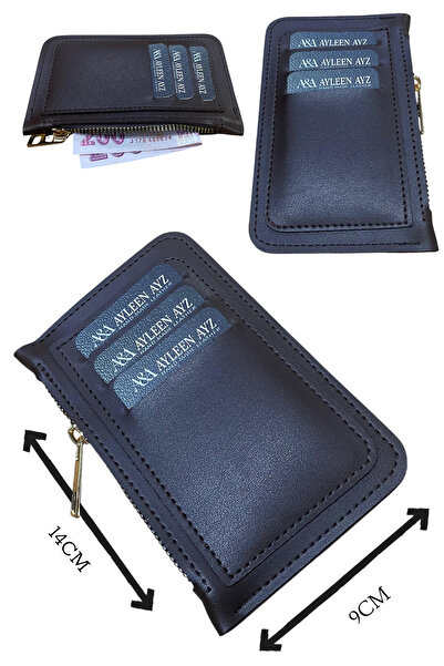 Ayleen Ayz Γυναικείο δερμάτινο πορτοφόλι με φερμουάρ και θήκη για κάρτες, μικ...