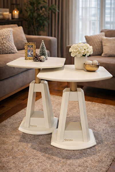 Gold Design VADİ MODEL ikili takım Krem - gold kombini yan sehpa zigon