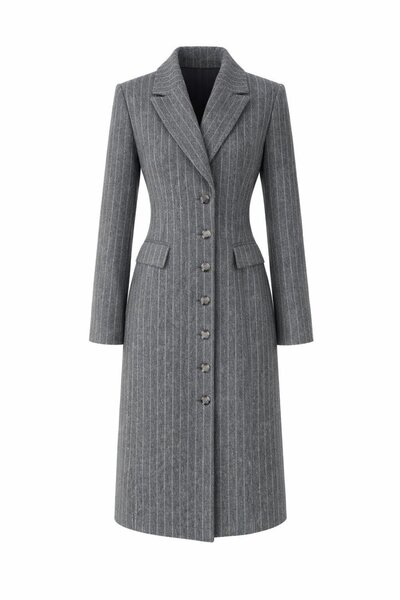 HAZELANNA Palton gri din catifea cu talie înaltă