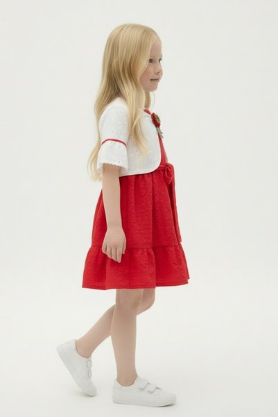 FESSHERA KİDS Girls' Dress Set with Lace Bolero and Ruffles Holiday Special Occasion Wedding Dress