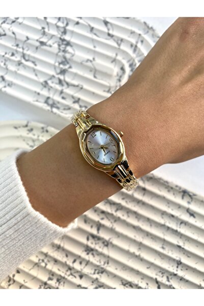 Mazzy Bakü Gold İçi Beyaz Kadın Kol Saati