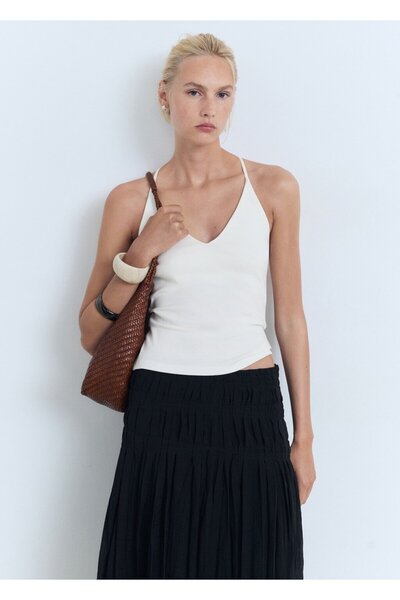 MANGO Woman Pamuk sırtı açık top