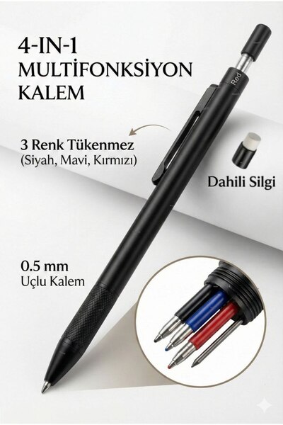 NOUT 4 in 1 Metal Çok Fonksiyonlu Kalem | 3 Renk Tükenmez + 0.5mm Uçlu ve Sil...