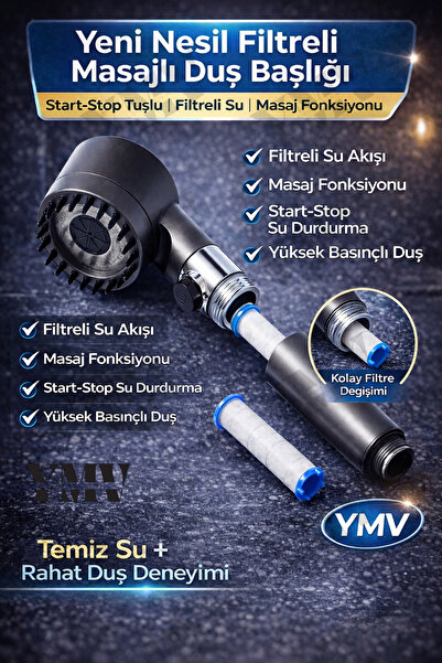 YMV Yeni Nesil Filtreli Masajlı Spa Modlu Duş Başlığı Fıskiyesi Duş Banyo Baş...