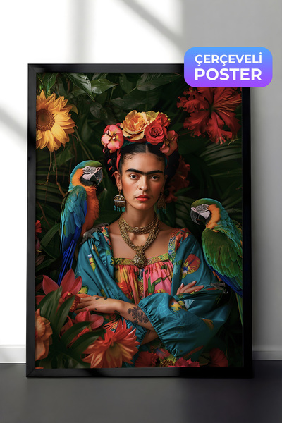 Zestia Siyah Çerçeveli Tablo, Frida Kahlo Portre, Salon Dekoru Poster No: 112021
