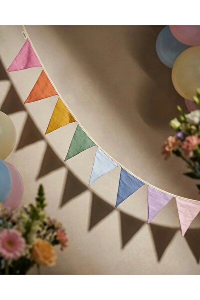 Hubb Rengarenk flama banner doğum günü flaması organik müslin kumaş