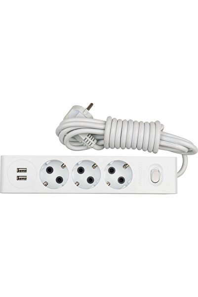 Günsan VISAGE 2 USB ÇIKIŞLI 3'LÜ (Ç.K) ANH. TOPRAKLI GRUP PRİZ (3 MT )