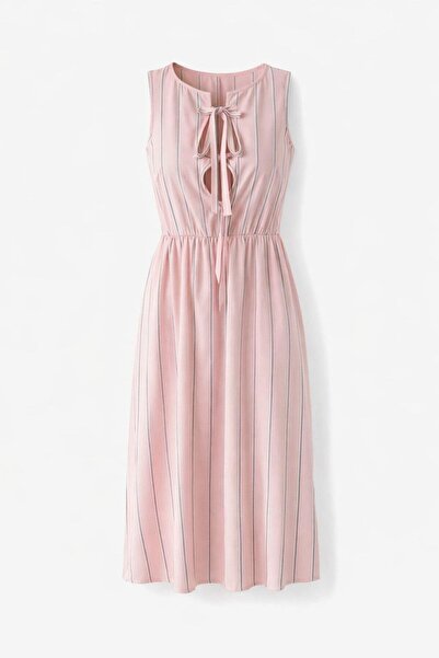 HAZELANNA Ροζ Φόρεμα - Δεμένο και Ριγέ
