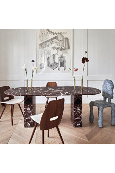 adomarmarblehandmadeandluxury Vişne Mermer Yemek Masası, Rosso Levanto Mermer...