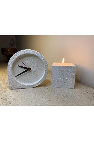 SalepHome Saat & Mum Takımı | Büyük Boy Beyaz Obje Seti | Salon ve Ofis Dekor...