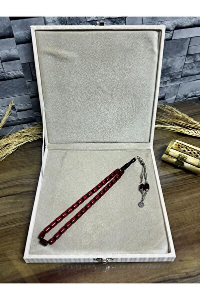 Koleksiyon Tesbih Kişiye Özel Kadife Kutulu Usta İşçilikli Ateş Kehribar Tesp...