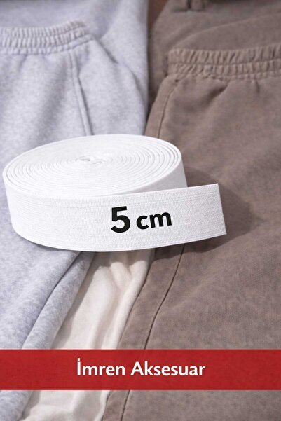 İMREN AKSESUAR Beyaz 5 Cm Lastik Don,bel Ve Paça Lastiği 1 Paket 5 Metre